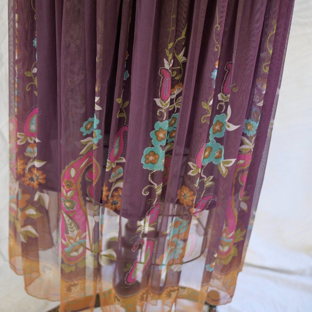 RIO COLLECTION Mauve Plum Floral Chiffon Full Soft Pleated Skirt Boho M/L EUC - Picture 8 of 9